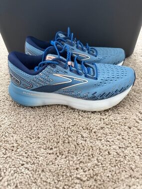 Brooks Glycerin 20 Blue Peach Running Shoes Womens 7.5 Lock Laces